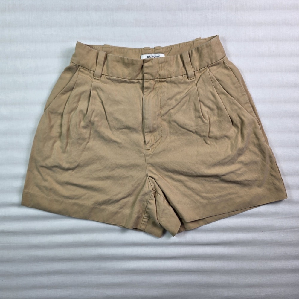 Madewell Pleated Khaki Twill Womens Shorts; Size 00, Lyocel/cotton/Linen Blend